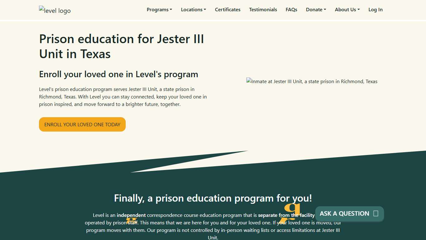 Prison Education For Jester III Unit - Level